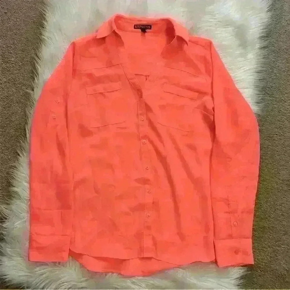 Express Tops - Express The Portofino Shirt Bright Coral XS